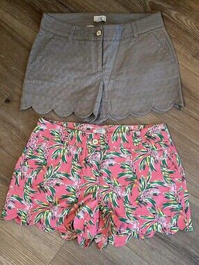 Bundle Of 2-Crown & Ivy Pink Tropical And Gray Scallop Hem Shorts NWOT Size 4